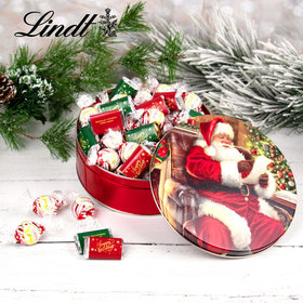 Happy Holidays Hershey's Miniatures & Peppermint Lindt Truffles Checking It Twice Christmas Tin - 1.8 lb
