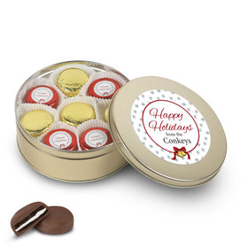 Personalized Chocolate Covered Oreo Cookies Happy Holidays Silver Tin