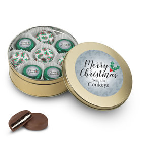 Personalized Chocolate Covered Oreo Cookies Merry Christmas Gold Holly Tin