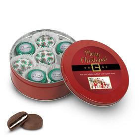 Personalized Chocolate Covered Oreo Cookies Merry Christmas Photo Red Holly Tin