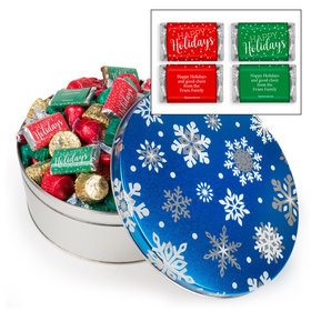 Personalized Blue Flurries Happy Holidays Hershey's Mix Tin - 3 lb
