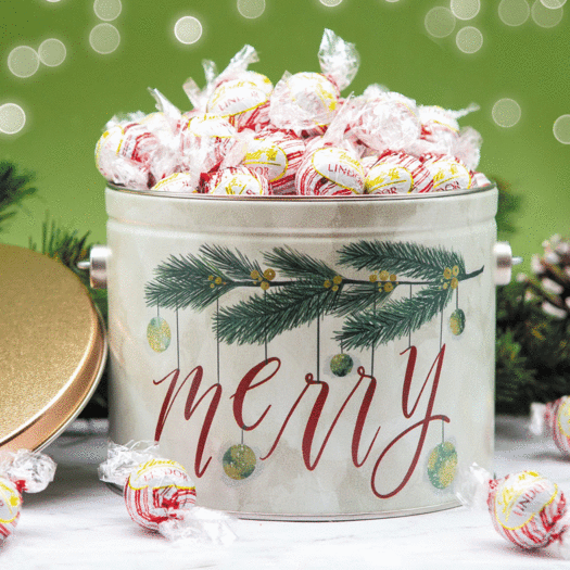 Very Merry White Chocolate Peppermint Lindor Truffles by Lindt (Approx 90pcs) - 2.5 lb Tin