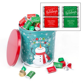 Personalized Cheery Snowman Happy Holidays Hershey's Mix Tin - 5 lb