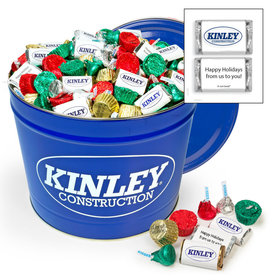 Digitally Printed Add Your Logo Tin with Hershey's Holiday Assortment - 10 lb
