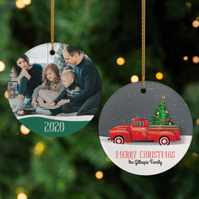 Personalized Red Truck Family Photo Christmas Ornament