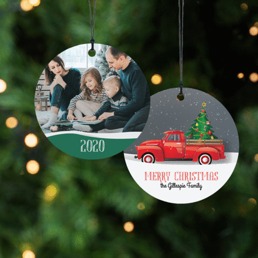 Personalized Red Pickup Truck Christmas Ornament