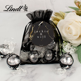 Personalized Wedding Lindt Truffle Organza Bag- Black & Gold Marble
