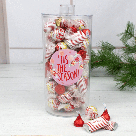 Christmas 'Tis the Season Hershey's Miniatures, Kisses, and Lindt Truffles Canister Gift
