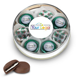 Personalized Chocolate Covered Oreo Cookies Add Your Logo' Merry Christmas Gold Large Plastic Tin