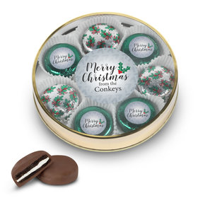 Personalized Chocolate Covered Oreo Cookies Merry Christmas Gold Large Plastic Tin