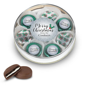 Personalized Chocolate Covered Oreo Cookies Merry Christmas Gold Large Plastic Tin