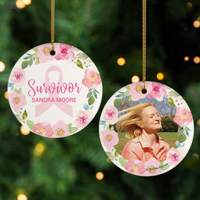 Personalized Breast Cancer Survivor Flower Wreath Christmas Ornament