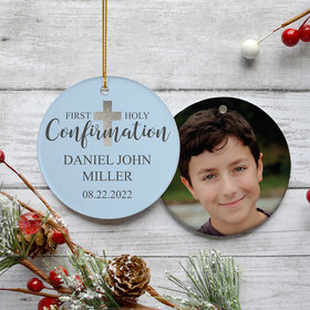 Personalized Holy Confirmation Blue Photo Christmas Ornament