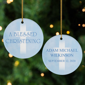 Personalized Christening Blue Photo Christmas Ornament