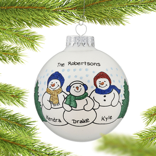 Personalized Snowman Family of 3 in the Woods Christmas Ornament