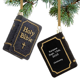 Personalized Black Holy Bible Christening Christmas Ornament