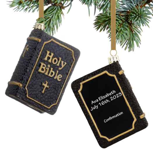 Personalized Black Holy Bible Confirmation Christmas Ornament