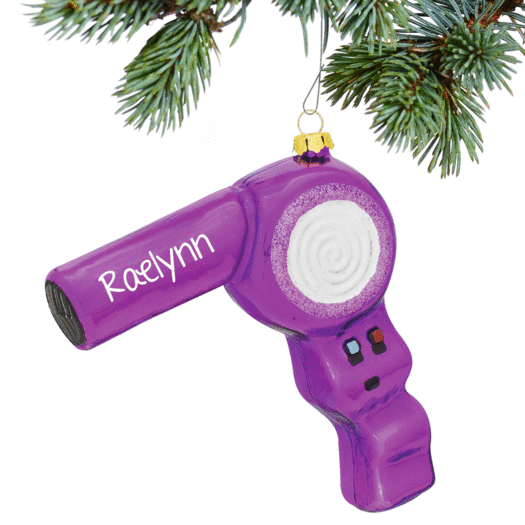 Personalized Purple Hair Dryer Christmas Ornament