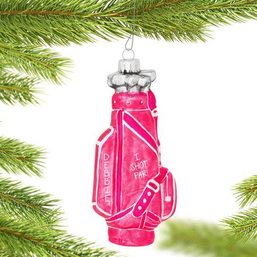 Personalized Pink Golf Bag Christmas Ornament