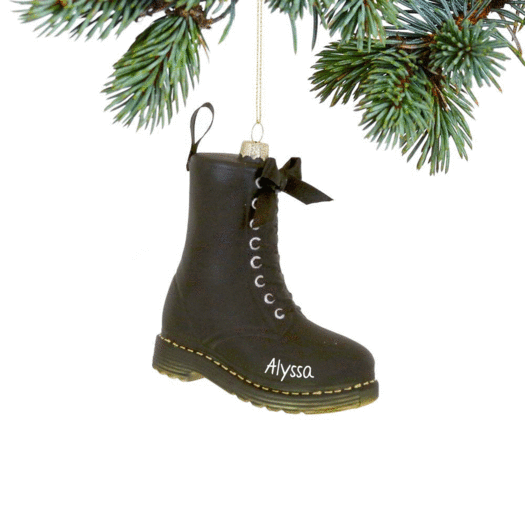 Personalized Black Combat Boot Christmas Ornament