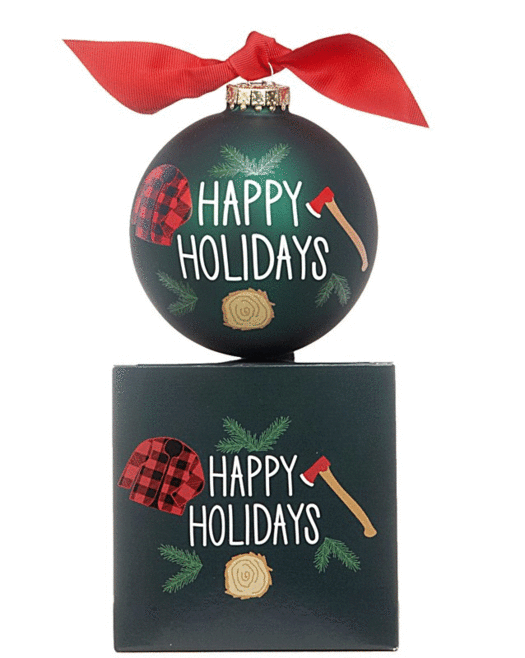 Happy Holidays Cutting Down The Tree Christmas Ornament