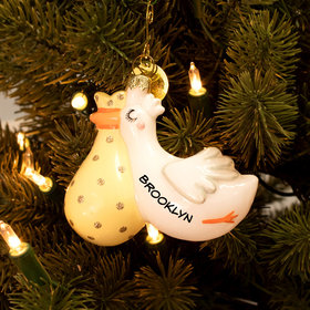 Personalized Flying Stork Christmas Ornament