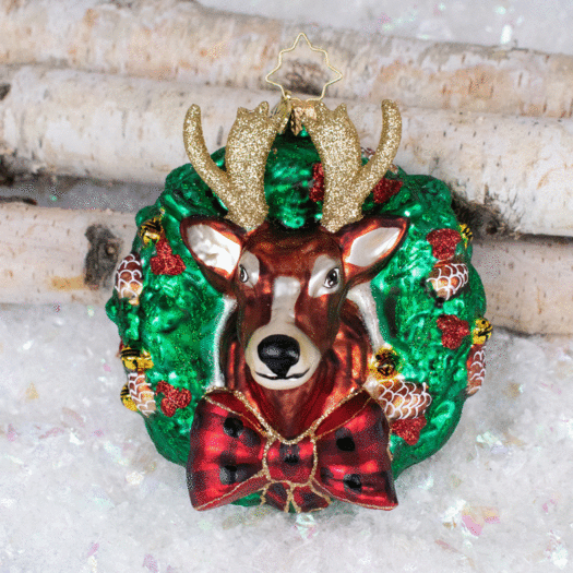 Christopher Radko Rustic Reindeer Wreath Christmas Ornament