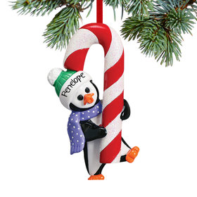 Personalized Penguin Candy Cane Christmas Ornament