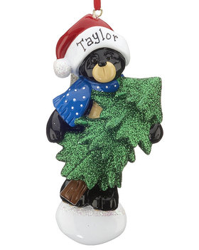 Personalized Black Bear Tree Christmas Ornament