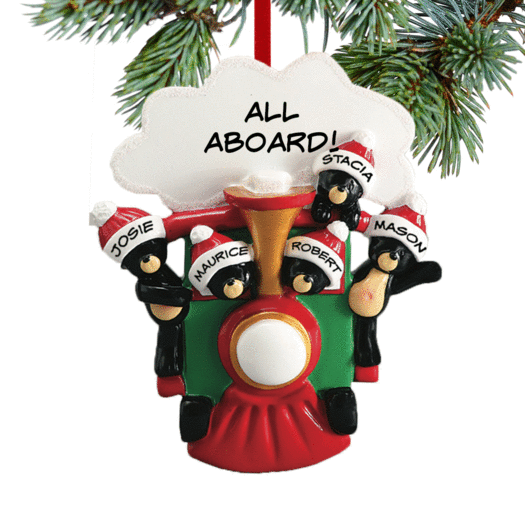Personalized All Aboard Train Family of 5 Christmas Ornament