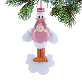 Just Arrived Stork with Baby Girl Christmas Ornament