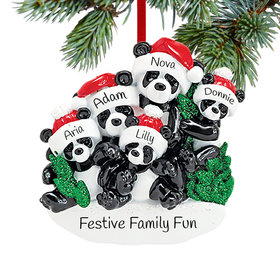 Personalized Panda Bear Family of 5 Christmas Ornament