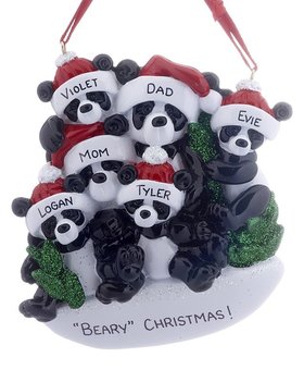 Personalized Panda Bear Family of 6 Christmas Ornament