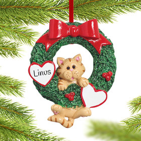 Personalized Cat Wreath (Orange Tabby) Christmas Ornament