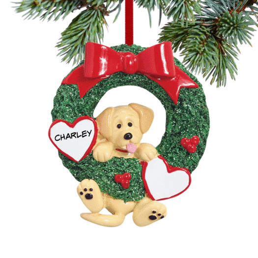 Personalized Dog Wreath (Yellow Lab) Christmas Ornament