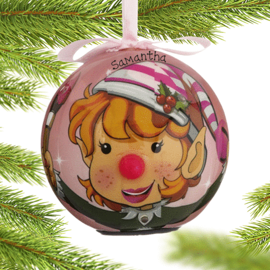 Personalized Blinking Nose Elf Girl Christmas Ornament