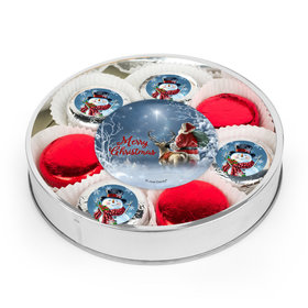 Merry Christmas Snowman Chocolate Covered Oreo Cookies Large Plastic Tin