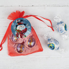 Christmas Jolly Snowman Lindor Truffles by Lindt in Organza Bags with Gift Tag