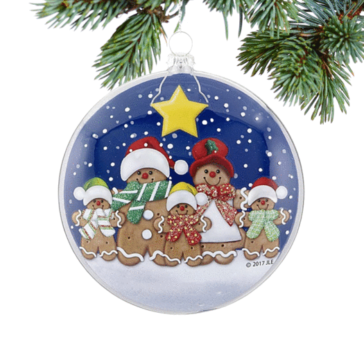 Glass Disc Gingerbread Family of 5 Christmas Ornament