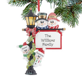 Personalized Lamppost Family of 4 Christmas Ornament