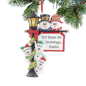 Personalized Lamppost Family of 5 Christmas Ornament