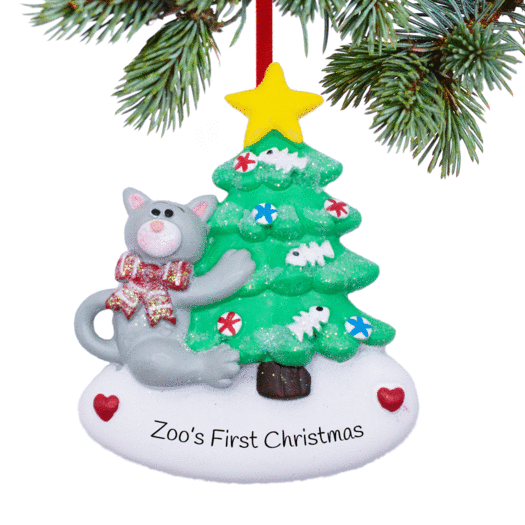Personalized Cat Climbing Tree Christmas Ornament