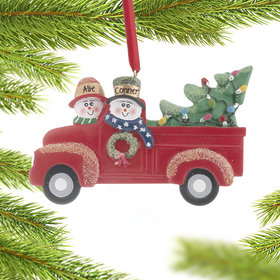 Personalized Vintage Red Truck Couple Christmas Ornament