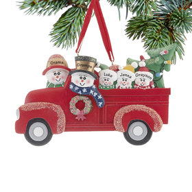 Personalized Vintage Red Truck Family of 5 Christmas Ornament