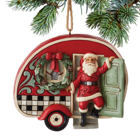 Jim Shore Highland Santa Plaid Camper Christmas Ornament