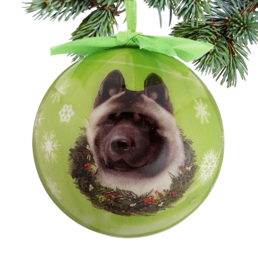 Akita Dog Green Ball Christmas Ornament