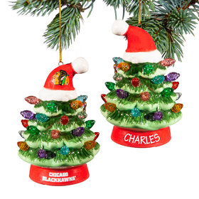 Personalized NHL Chicago Blackhawks LED Ceramic Light Up Tree Christmas Ornament