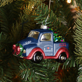 Personalized MLB Chicago Cubs Blown Glass Truck Christmas Ornament