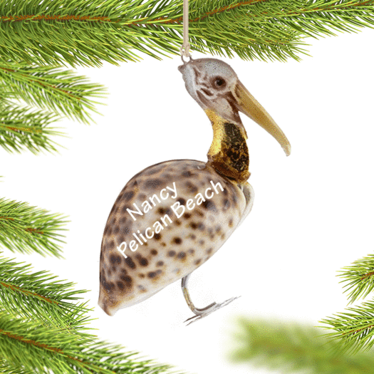 Personalized Cowry Shell Pelican Christmas Ornament