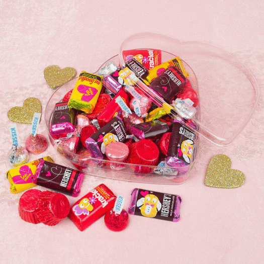 Valentine's Day Clear Heart Box with Valentines Hershey's Mix (3/4 lb)